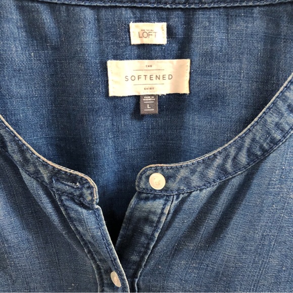 Loft Popover Chambray Linen Blend Soften Tunic Shirt Top - Picture 3 of 8